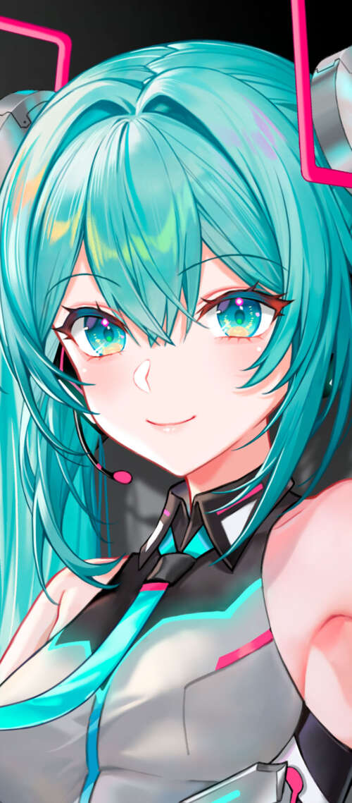 Hatsune Miku from Vocaloid wearing futuristic ASUS ROG gaming headset and tech-inspired... Oukitel WP56 background images hd