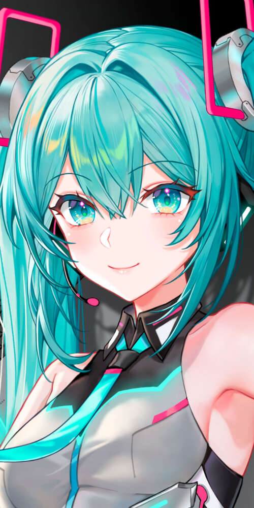 Hatsune Miku from Vocaloid wearing futuristic ASUS ROG gaming headset and tech-inspired... Ulefone Rugking 2 Pro high definition wallpaper