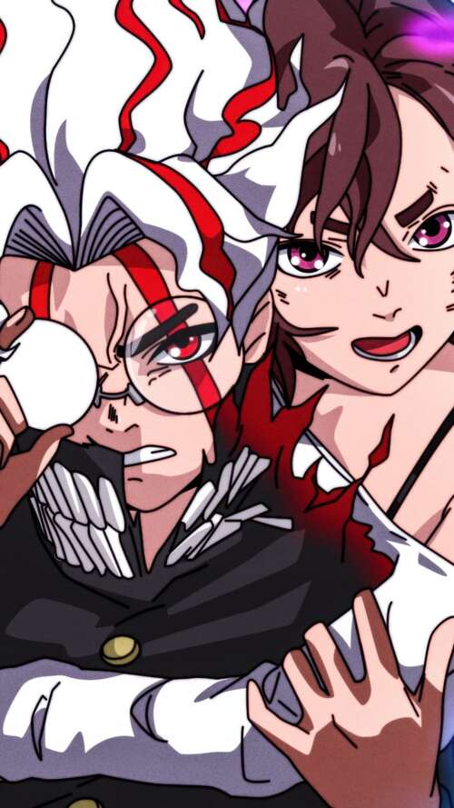Momo Ayase, Okarun, and Turbo Granny from the Dandadan manga series in a dramatic... Apple iPhone SE 2022 high definition wallpaper
