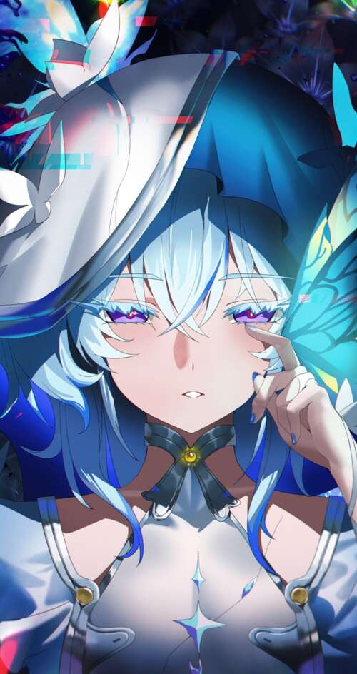 An anime-style illustration of The Shorekeeper from Wuthering Waves surrounded by... Sharp Aquos C10 free background