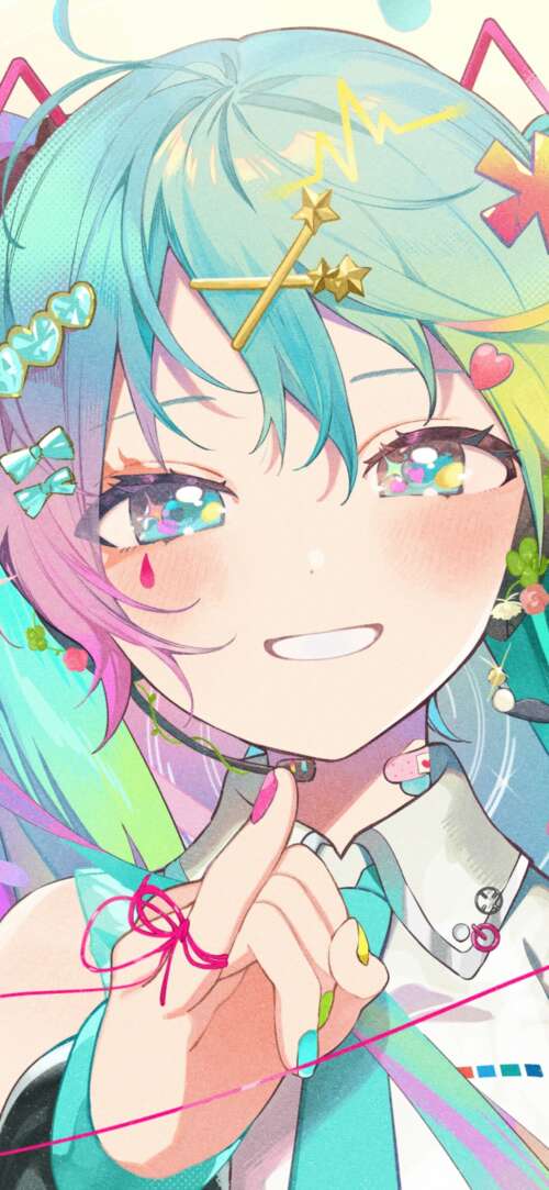 A vibrant and colorful anime-style portrait of Hatsune Miku from Vocaloid. Samsung Galaxy F36 5G background images hd