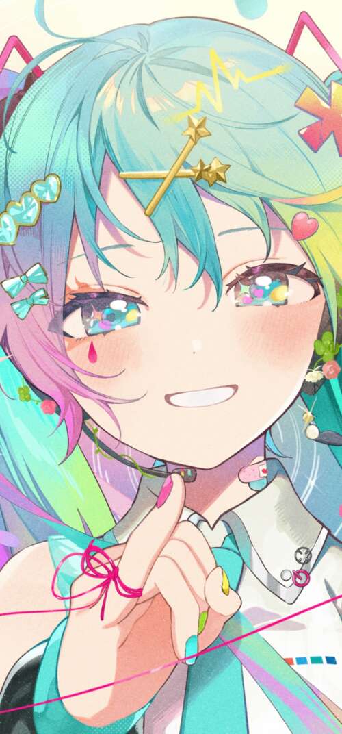 A vibrant and colorful anime-style portrait of Hatsune Miku from Vocaloid. Samsung Galaxy S26 Ultra free background