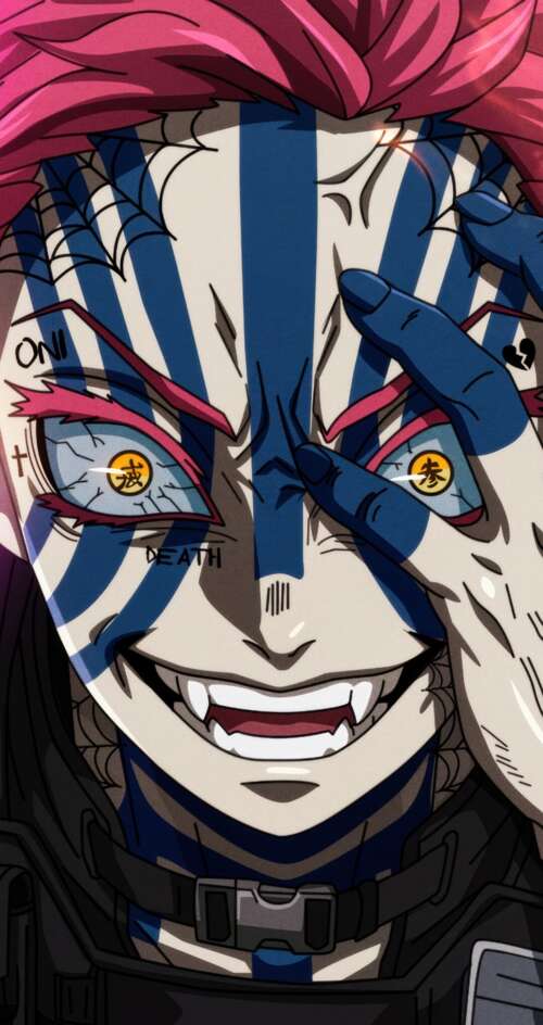 Akaza from Demon Slayer: Kimetsu No Yaiba looking intense within the Infinity Castle... Sharp Aquos C10 pictures for wallpaper