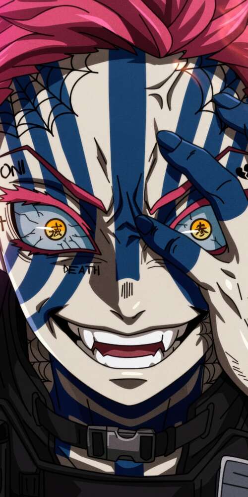 Akaza from Demon Slayer: Kimetsu No Yaiba looking intense within the Infinity Castle... Doogee Fire 3 Ultra free background