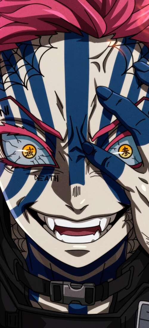 Akaza from Demon Slayer: Kimetsu No Yaiba looking intense within the Infinity Castle... Motorola Moto X70 Air Pro download free phone wallpaper