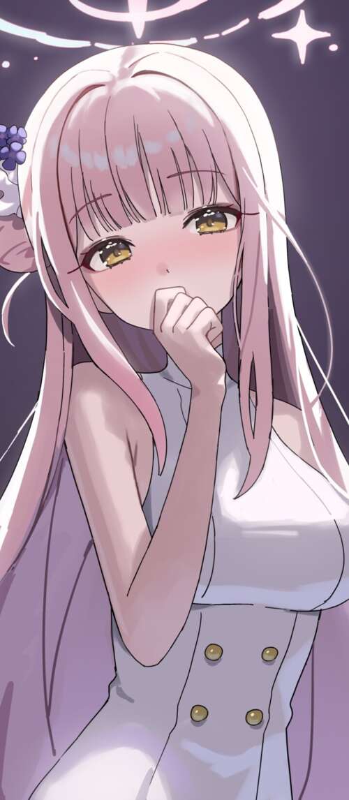 A high-detail anime girl from Blue Archive featuring a vibrant purple aesthetic and... Xiaomi Redmi 14C 5G free background