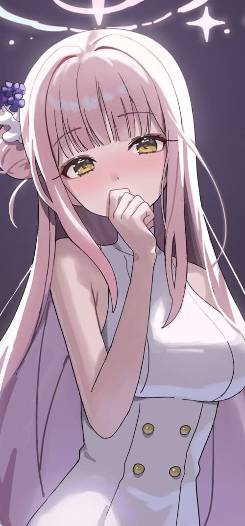 A high-detail anime girl from Blue Archive featuring a vibrant purple aesthetic and... Samsung Galaxy S26 Ultra wallpaper images