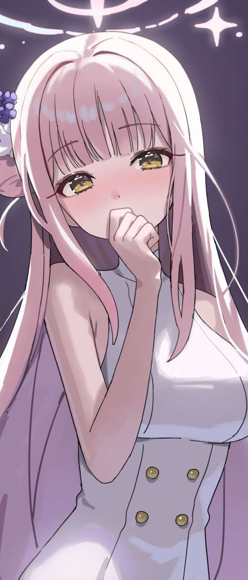 A high-detail anime girl from Blue Archive featuring a vibrant purple aesthetic and... nubia Flip 3 wallpaper download