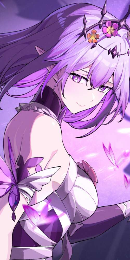 Anime girl with purple magical energy and floating purple butterflies Doogee Fire 3 Ultra wallpaper