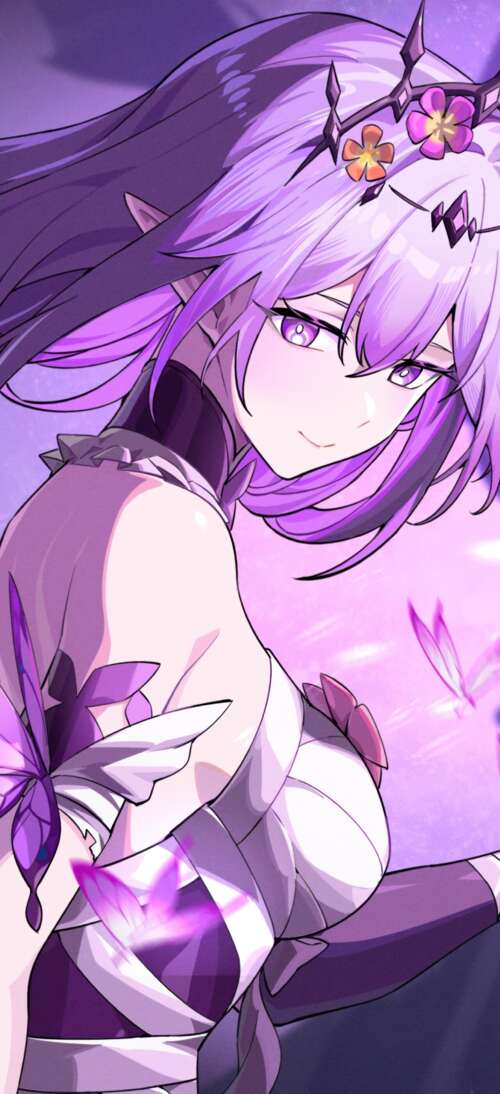 Anime girl with purple magical energy and floating purple butterflies Oppo A6 GT wallpapers for android