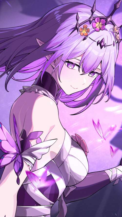 Anime girl with purple magical energy and floating purple butterflies Apple iPhone SE 2022 wallpaper images