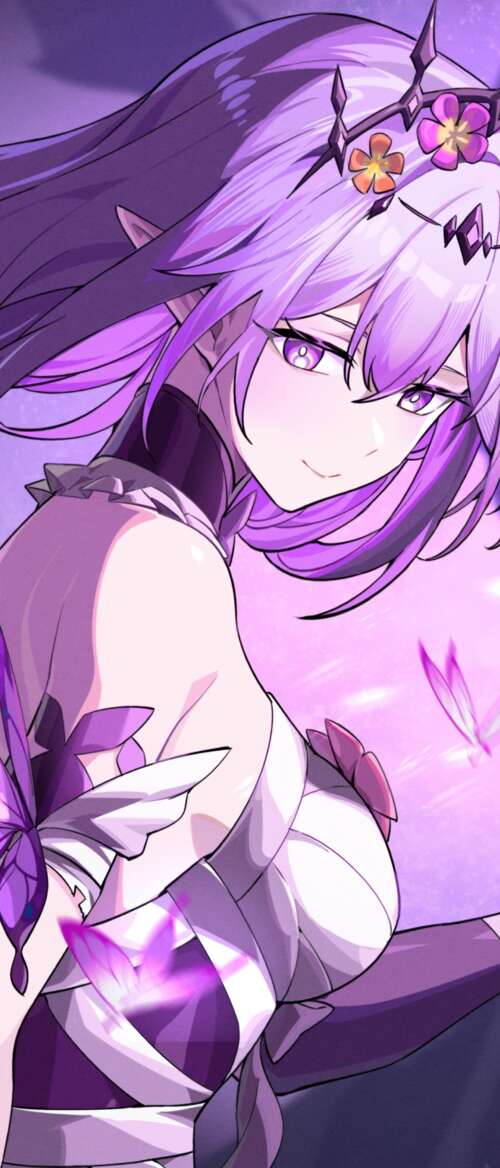 Anime girl with purple magical energy and floating purple butterflies nubia Flip 3 download free phone wallpaper