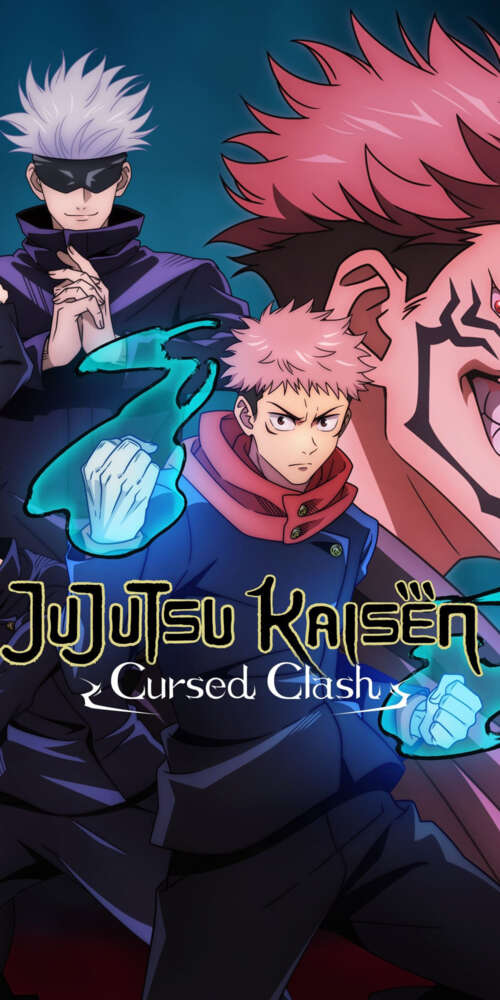 Action-packed illustration of Sukuna, Satoru Gojo, and Yuji Itadori from Jujutsu... wallpaper