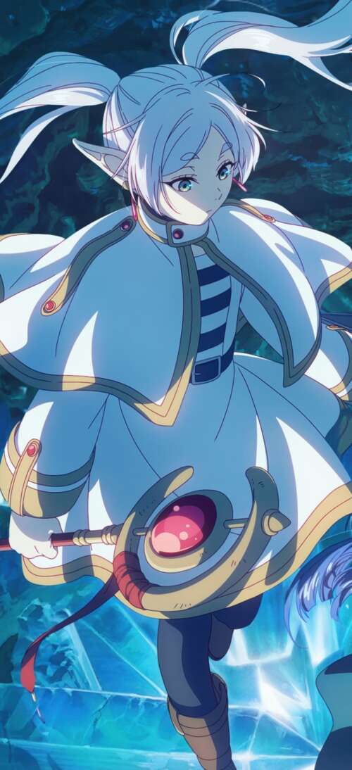 Frieren, the mage from the anime series Frieren: Beyond Journey's End, in a high-resolution... Oppo A6 GT hand phone wallpaper