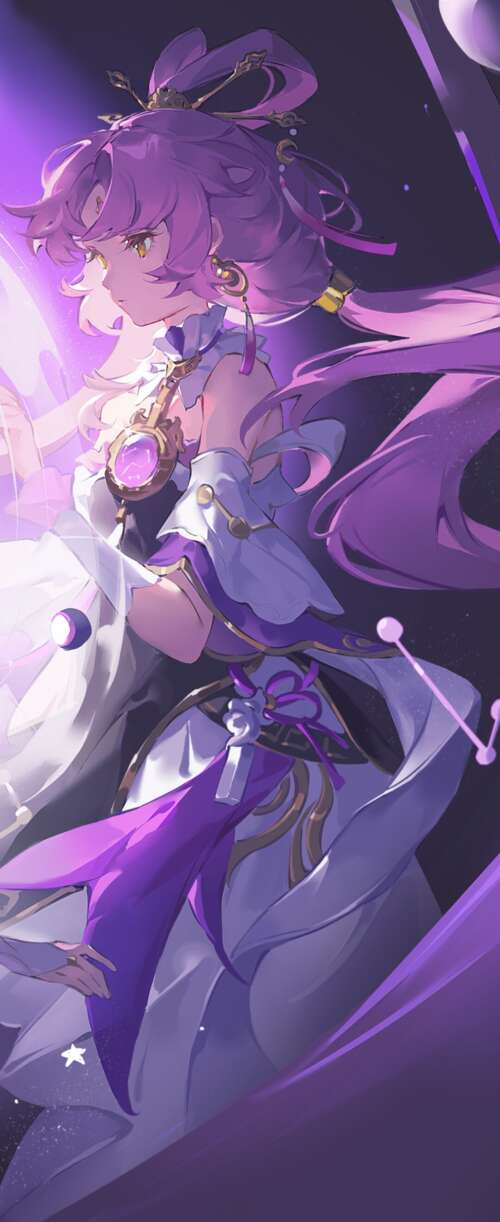 Fu Xuan from Honkai: Star Rail featuring a purple cosmic aesthetic and fantasy anime... Samsung Galaxy Z Flip7 FE free background
