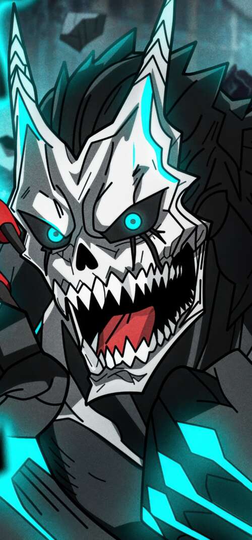 A detailed 5K digital illustration of Kafka Hibino from Kaiju No. 8 Samsung Galaxy S26 Ultra hand phone wallpaper