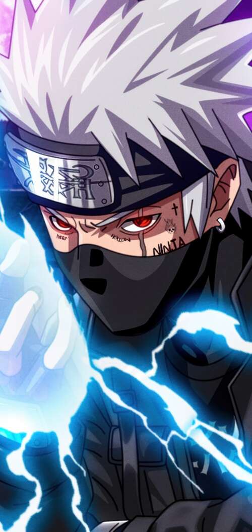 A high-resolution, detailed close-up of Kakashi Hatake from the Naruto anime series. Oppo A6 cell phone backgrounds free