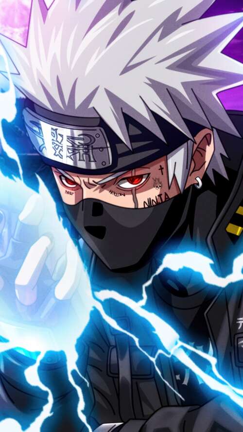 A high-resolution, detailed close-up of Kakashi Hatake from the Naruto anime series. Apple iPhone SE 2022 free wallpaper