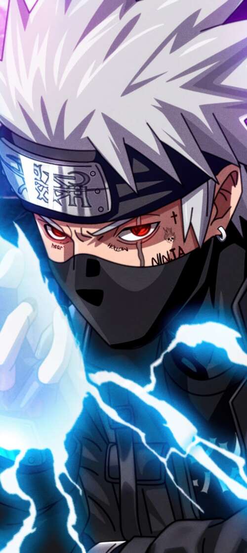 A high-resolution, detailed close-up of Kakashi Hatake from the Naruto anime series. Oukitel C65 cell phone backgrounds free