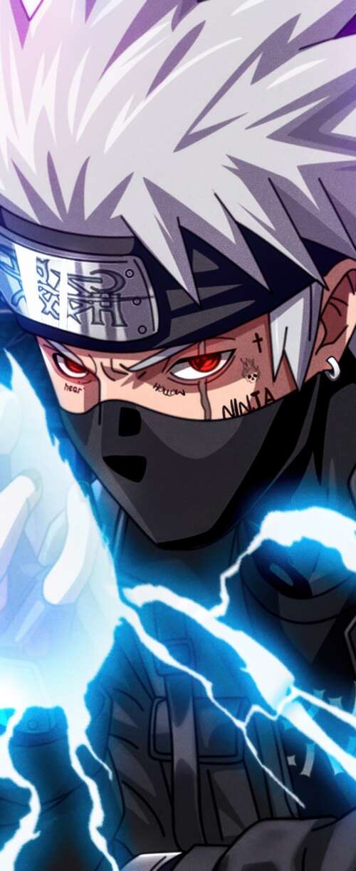A high-resolution, detailed close-up of Kakashi Hatake from the Naruto anime series. Samsung Galaxy Z Flip7 FE hand phone wallpaper