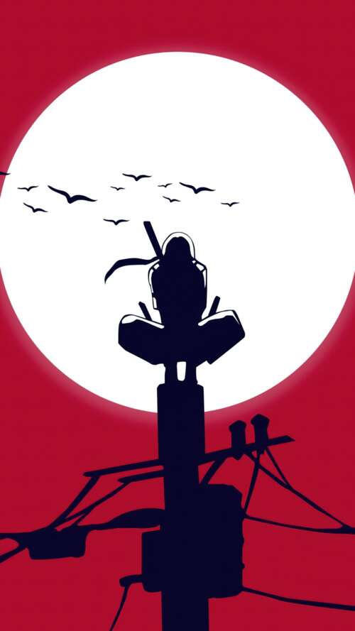 Minimalist illustration of Itachi Uchiha from Naruto featuring a large moon on a... Apple iPhone SE 2022