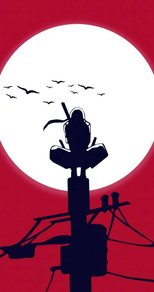 Minimalist illustration of Itachi Uchiha from Naruto featuring a large moon on a... Sharp Aquos C10 mobile wallpaper