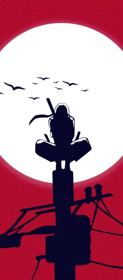 Minimalist illustration of Itachi Uchiha from Naruto featuring a large moon on a... Oukitel WP56 mobile wallpaper
