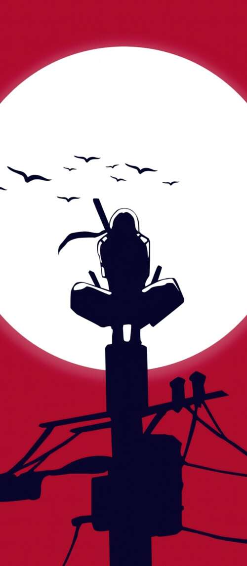 Minimalist illustration of Itachi Uchiha from Naruto featuring a large moon on a... Xiaomi Redmi 14C 5G background images hd