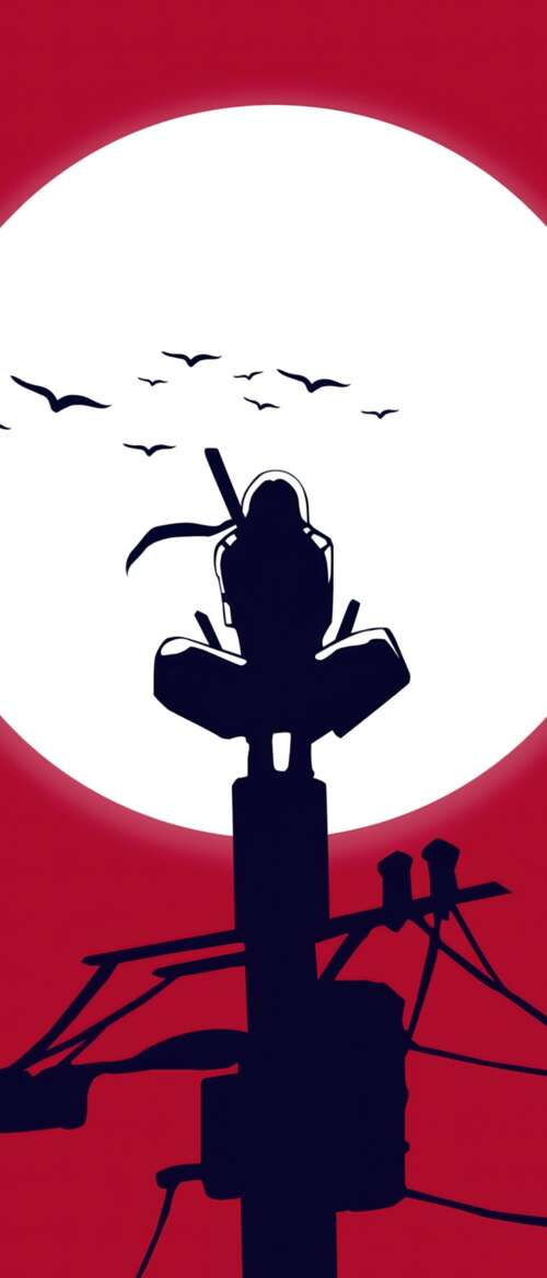 Minimalist illustration of Itachi Uchiha from Naruto featuring a large moon on a... nubia Flip 3 free hd wallpapers