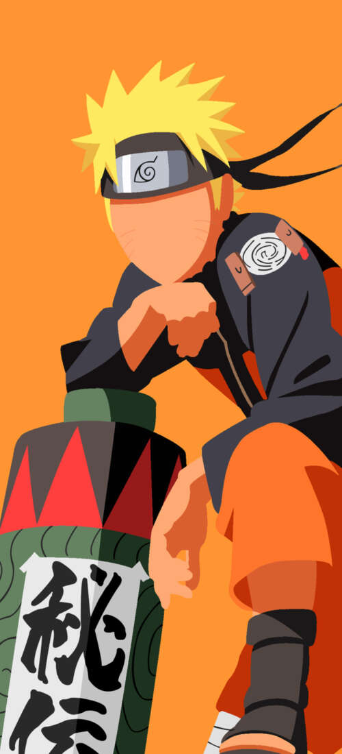 A minimalist, faceless depiction of Naruto Uzumaki from Naruto against a bright orange... Honor Power2 wallpaper photo gallery download