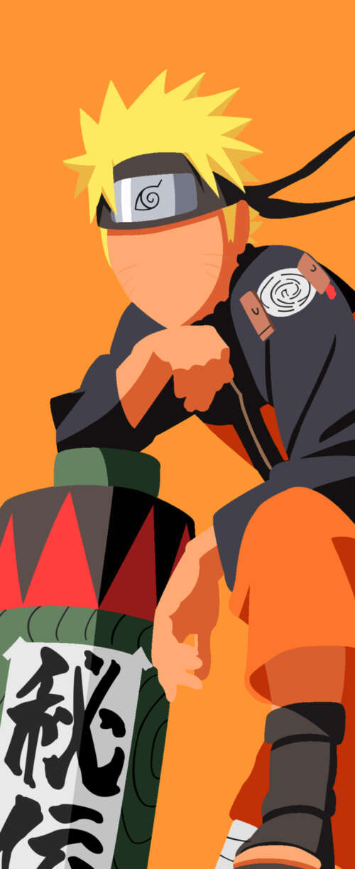 A minimalist, faceless depiction of Naruto Uzumaki from Naruto against a bright orange... Samsung Galaxy Z Flip7 FE pictures for wallpaper