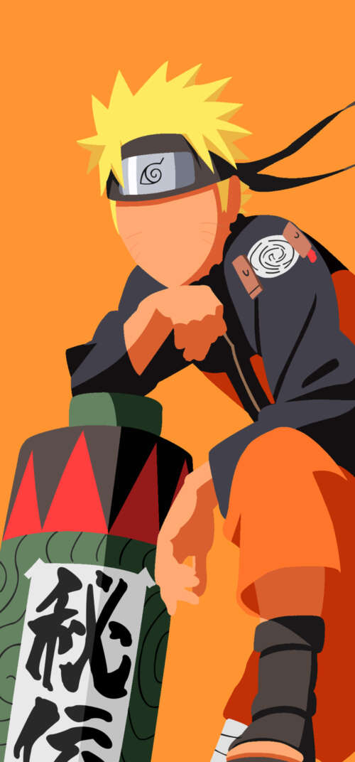 A minimalist, faceless depiction of Naruto Uzumaki from Naruto against a bright orange... Samsung Galaxy S26 Ultra wallpaper download