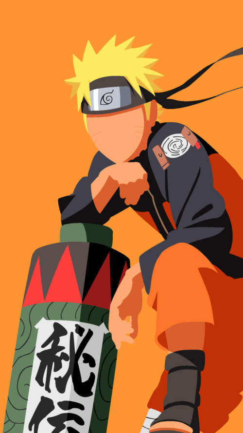 A minimalist, faceless depiction of Naruto Uzumaki from Naruto against a bright orange... Apple iPhone SE 2022 download free phone wallpaper