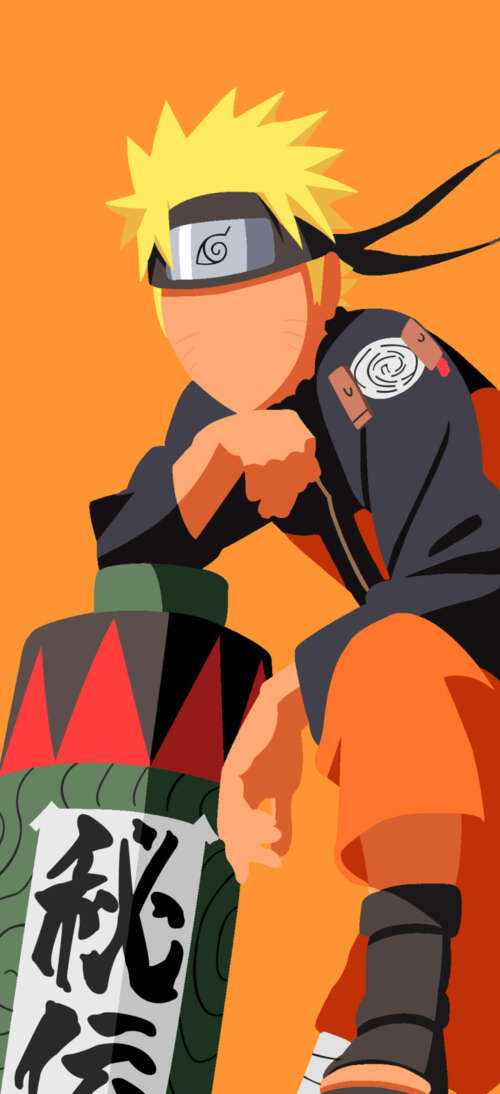 A minimalist, faceless depiction of Naruto Uzumaki from Naruto against a bright orange... Oppo A6 GT