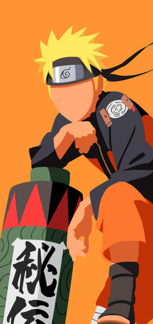 A minimalist, faceless depiction of Naruto Uzumaki from Naruto against a bright orange... Oppo A6 wallpaper images