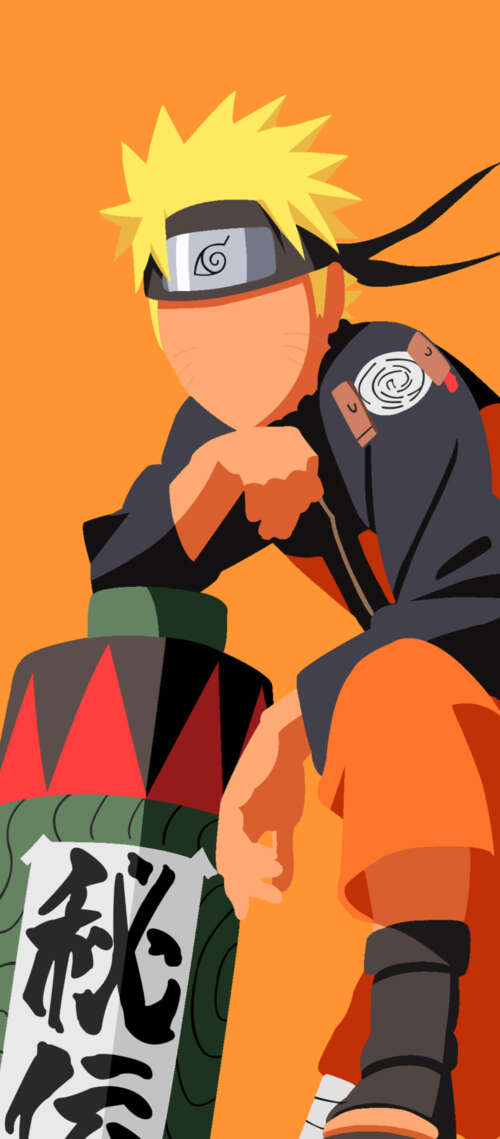 A minimalist, faceless depiction of Naruto Uzumaki from Naruto against a bright orange... Oukitel WP56 background images hd