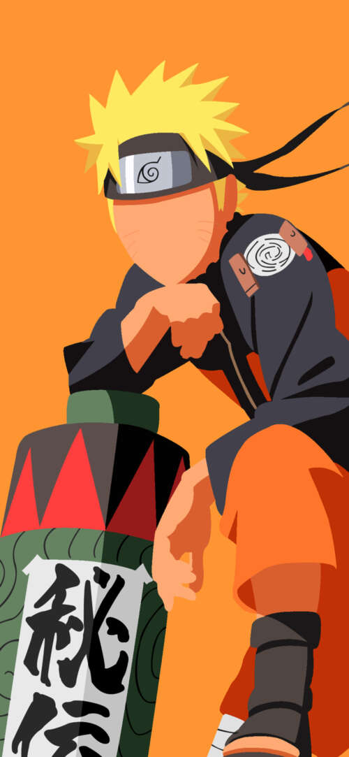 A minimalist, faceless depiction of Naruto Uzumaki from Naruto against a bright orange... Samsung Galaxy S25 FE free hd wallpapers