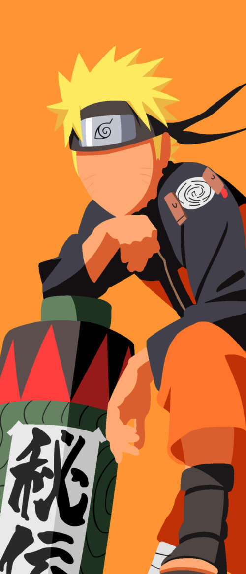A minimalist, faceless depiction of Naruto Uzumaki from Naruto against a bright orange... Samsung Galaxy Z TriFold hand phone wallpaper