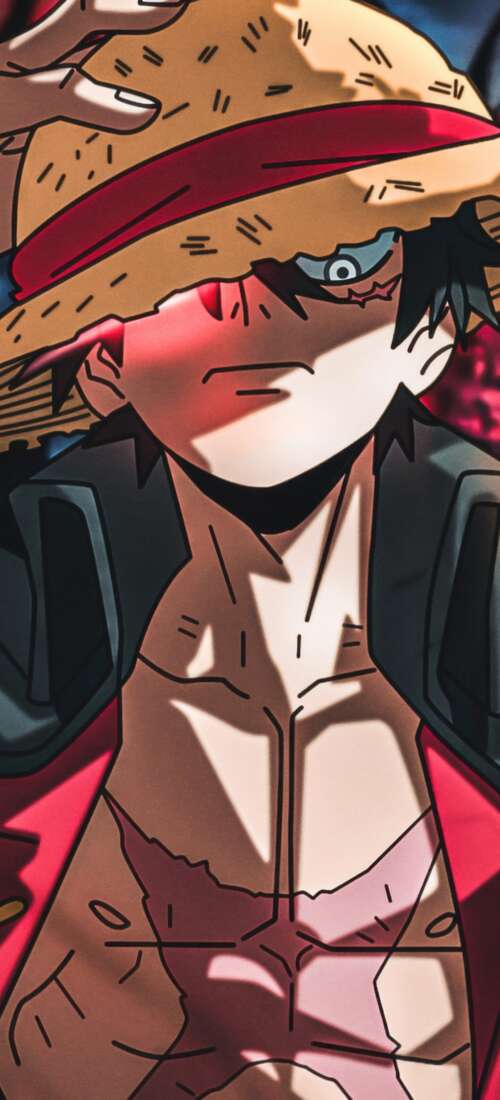 A detailed digital illustration of Monkey D. Luffy from One Piece wearing his signature... Honor Power2 download free wallpaper for phone