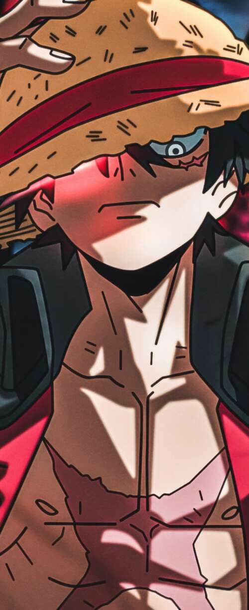 A detailed digital illustration of Monkey D. Luffy from One Piece wearing his signature... Samsung Galaxy Z Flip7 FE wallpapers for android