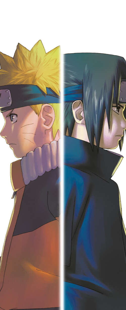 Key art featuring Naruto Uzumaki and Sasuke Uchiha from the Naruto series on a white... Samsung Galaxy Z Flip7 FE download free wallpaper for phone