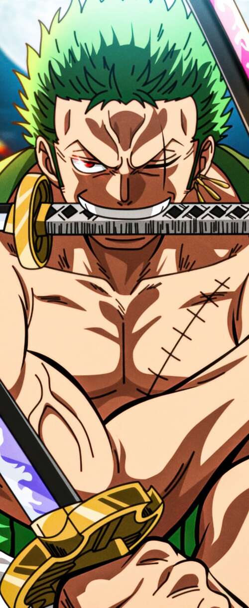 Detailed illustration of Roronoa Zoro from One Piece performing his iconic Three... Samsung Galaxy Z Flip7 FE free hd wallpapers