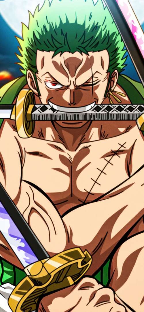 Detailed illustration of Roronoa Zoro from One Piece performing his iconic Three... Xiaomi Redmi 15 4G