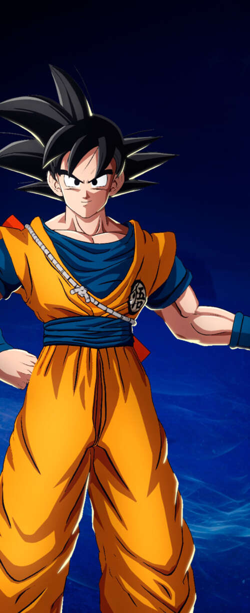 Son Goku holding his Power Pole against a dark blue background, Dragon Ball Sparking... Samsung Galaxy Z Flip7 FE cell phone backgrounds free