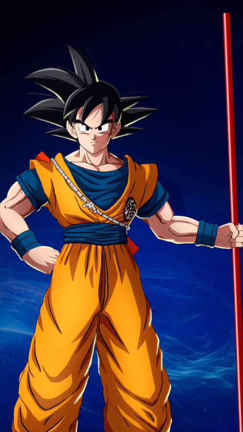 Son Goku holding his Power Pole against a dark blue background, Dragon Ball Sparking... Apple iPhone SE 2022 wallpaper download