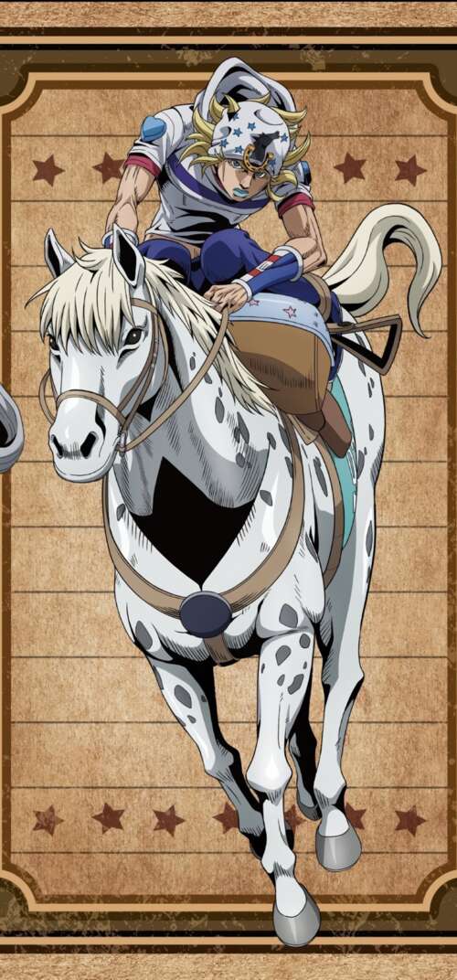 Cinematic anime poster featuring Johnny Joestar and Gyro Zeppeli from JoJo's Bizarre... Samsung Galaxy S26 Ultra high definition wallpaper