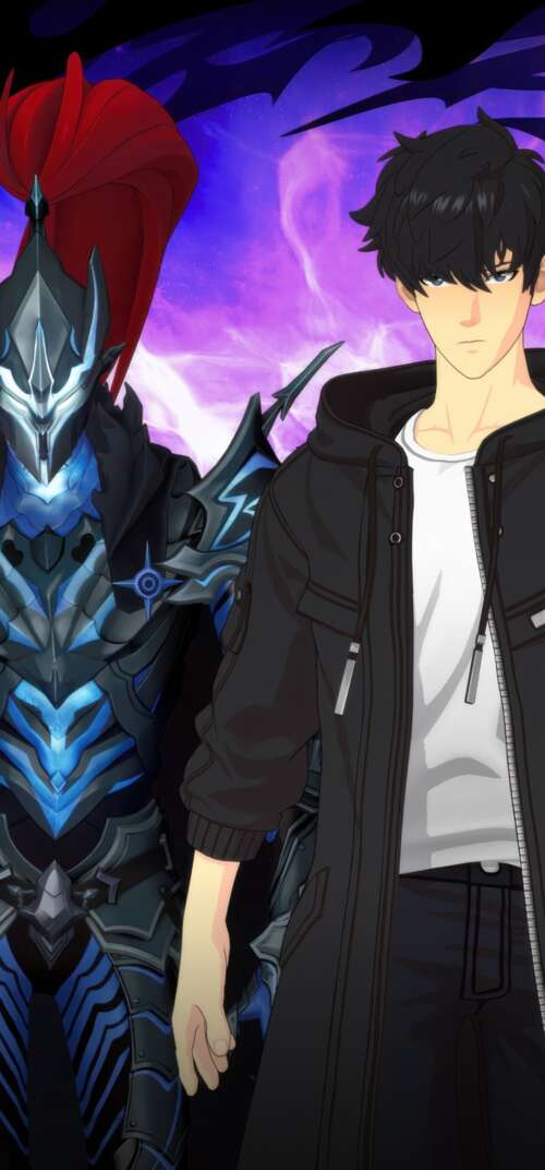 Sung Jinwoo from Solo Leveling: Arise in a Fortnite-inspired art style. Samsung Galaxy S26 Ultra
