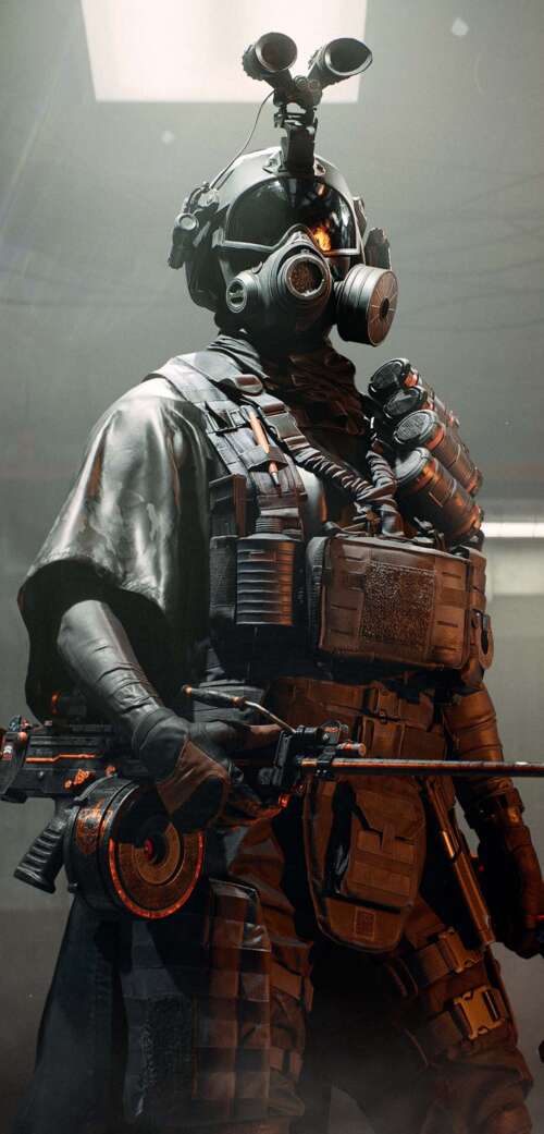 A futuristic recon soldier in tactical camouflage gear holding a high-precision sniper... free wallpaper