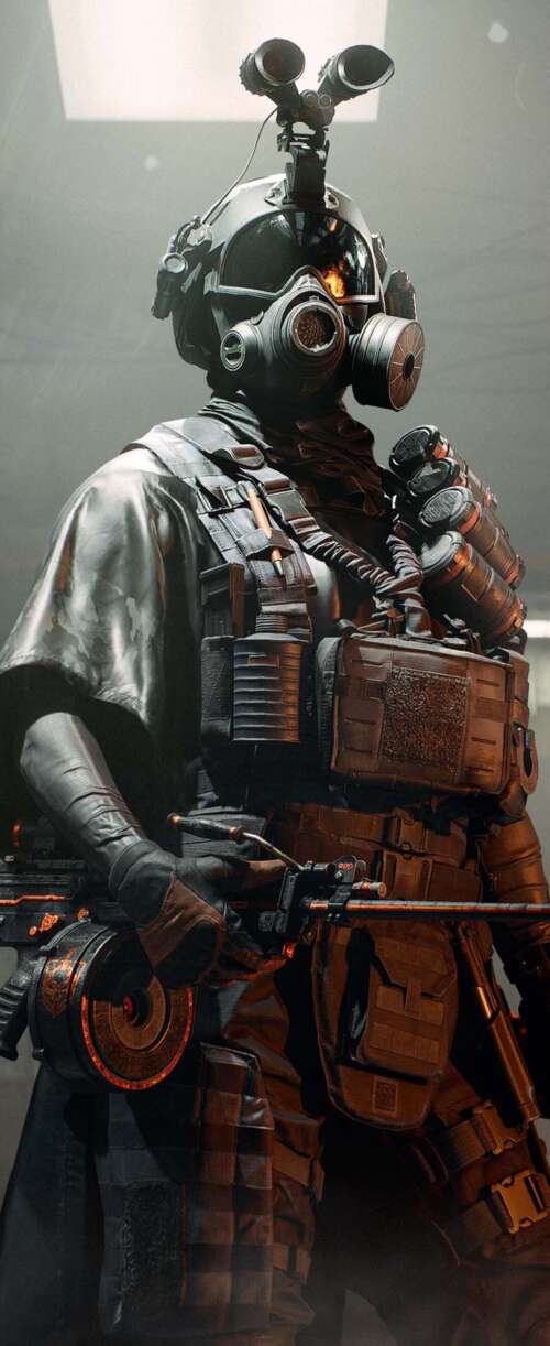 A futuristic recon soldier in tactical camouflage gear holding a high-precision sniper... Samsung Galaxy Z Flip7 FE hd background