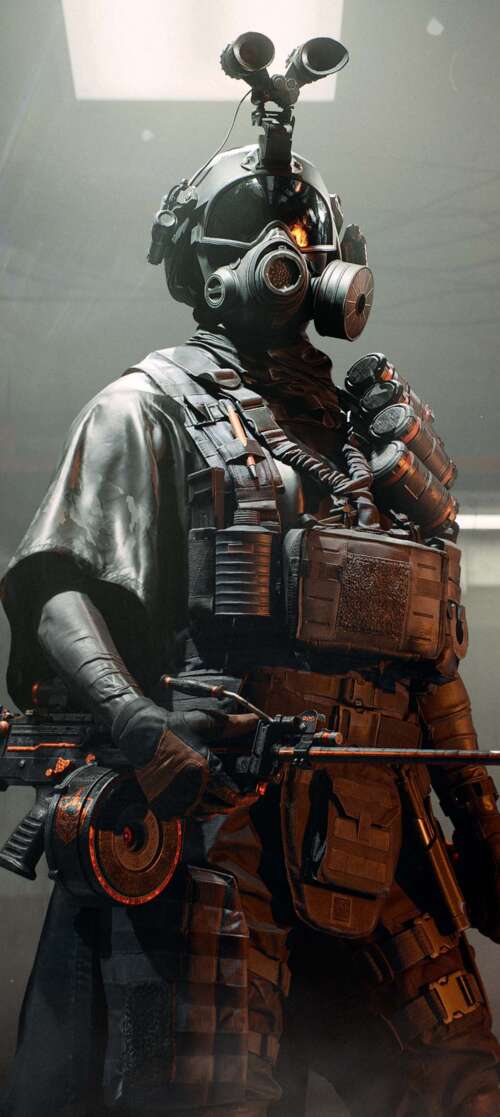 A futuristic recon soldier in tactical camouflage gear holding a high-precision sniper... Motorola Moto X70 Air free wallpaper